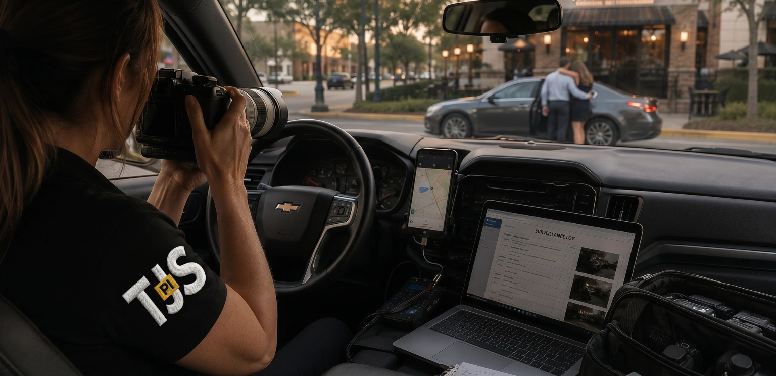 TJS investigator conducting surveillance from a vehicle