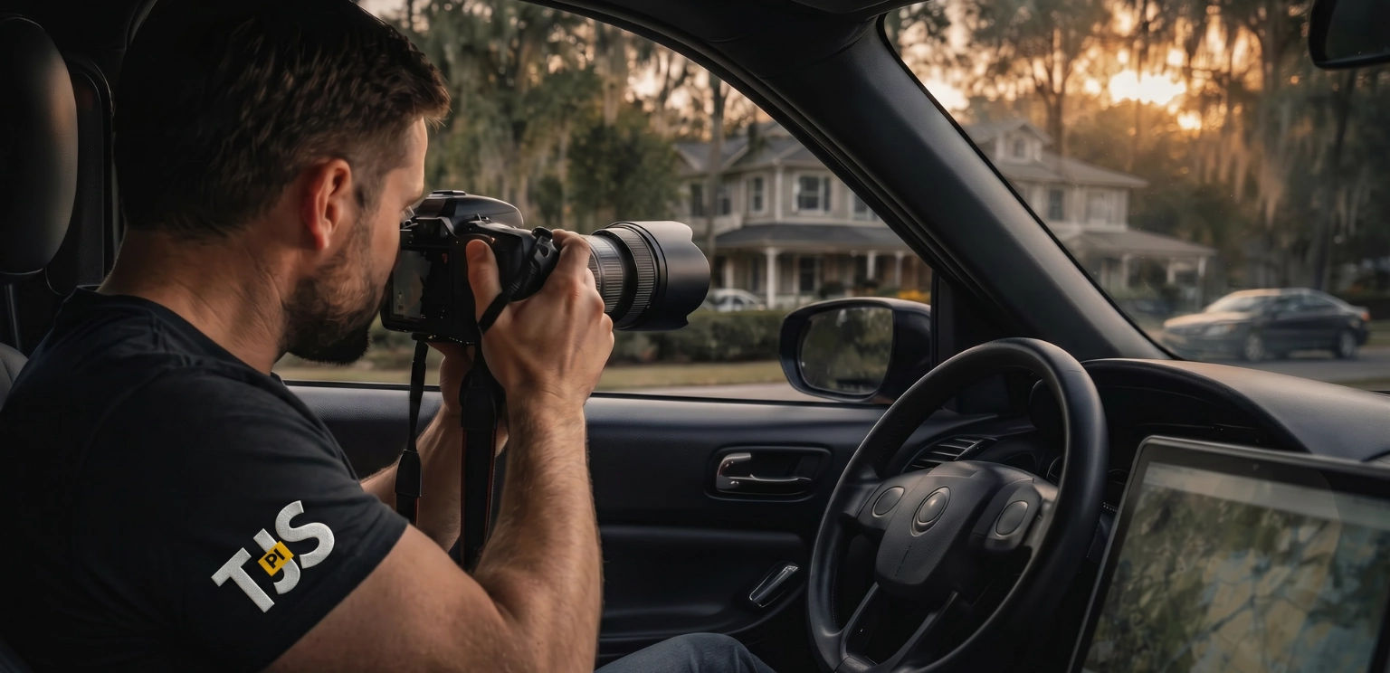 Private investigator conducting surveillance during an investigation.